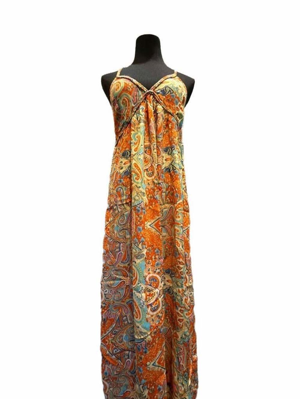 734 World Market Maxi Dress Size L/XL Orange Paisley Long